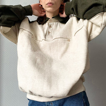 American Retro Olive Green & Cream Stitching Lapel Sweater