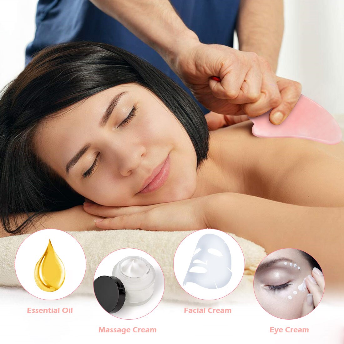 Natural Rose Quartz Gua Sha Facial Massage Tool