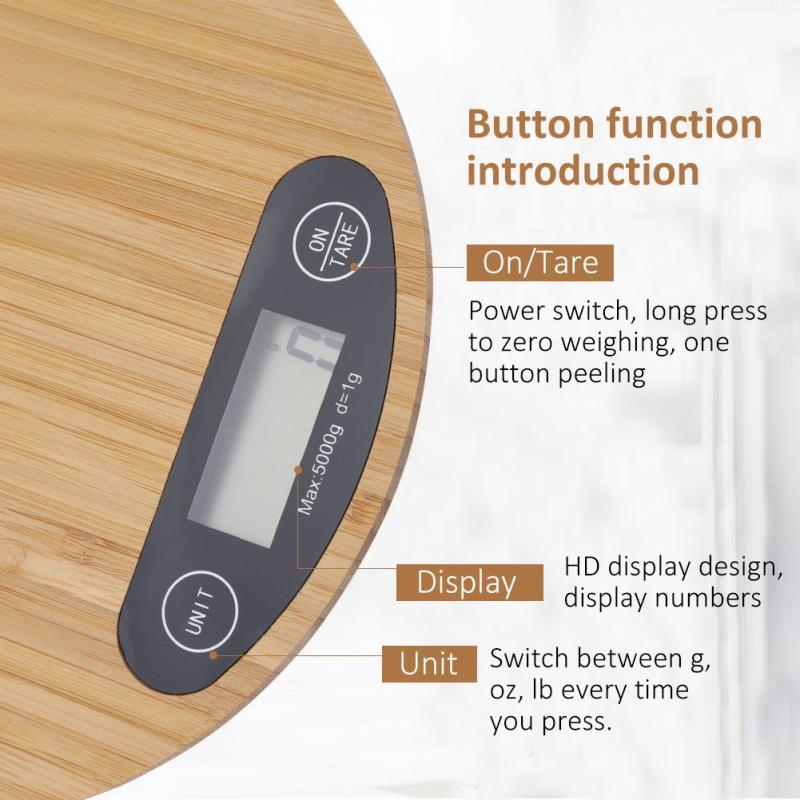 Bamboo Digital Kitchen Scale (5kg/1g) - Electronic Food Weighing Scale for Baking & Cooking