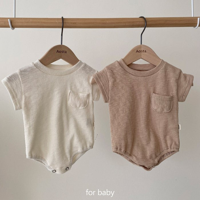 Korean Style Ribbed Cotton Baby Bodysuit & Summer Lounge Set - Unisex Neutral Infant Wear
