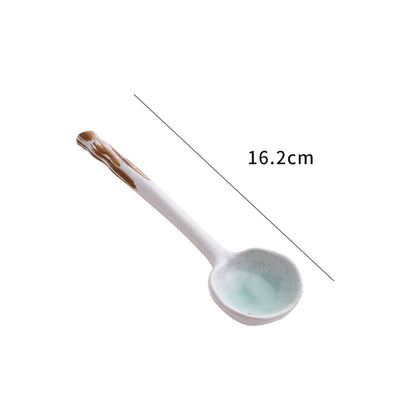 Japanese Style Ceramic Soup Spoon - Artisan Kiln Glaze Tableware