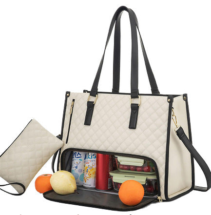Luxury Design Quilted 2-in-1 Insulated Lunch Tote & Commuter Handbag