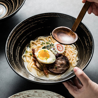 Japanese Style Ceramic Ramen Bowl Set with Chopsticks & Spoon