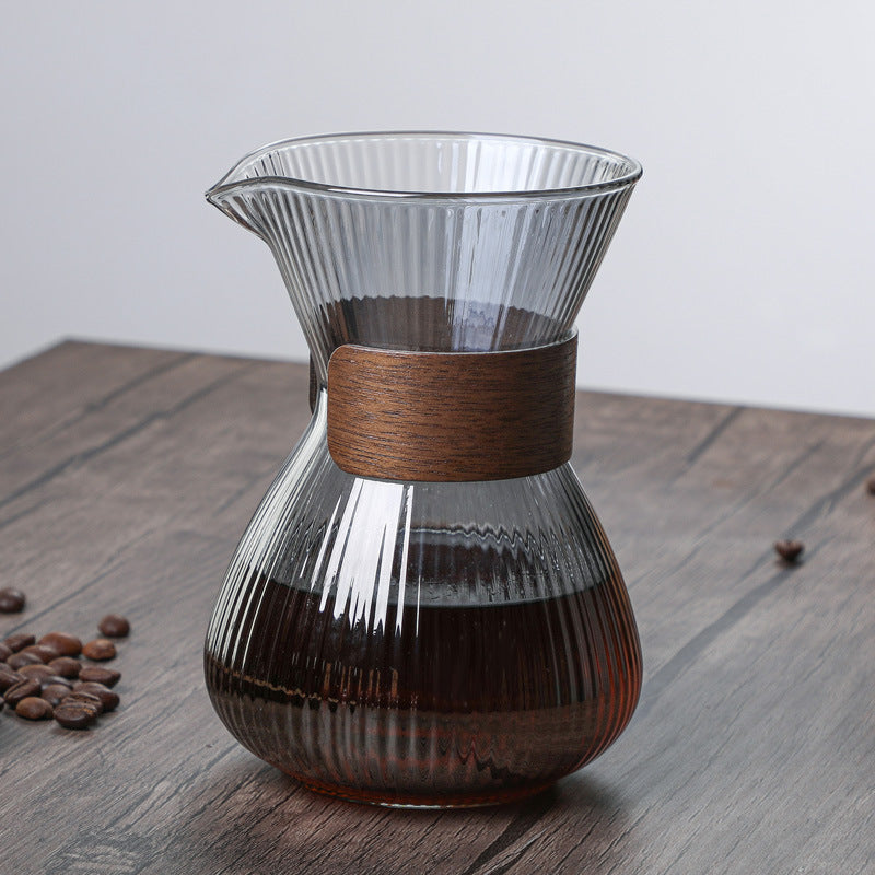Hand-Blown Borosilicate Glass Pour Over Coffee Maker with Wooden Collar 400ml