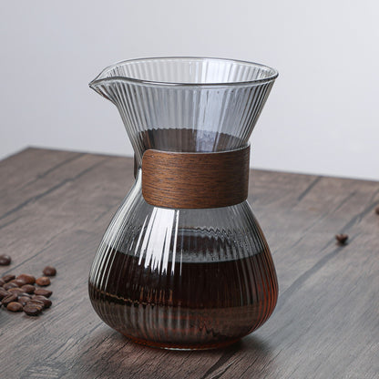 Hand-Blown Borosilicate Glass Pour Over Coffee Maker with Wooden Collar 400ml