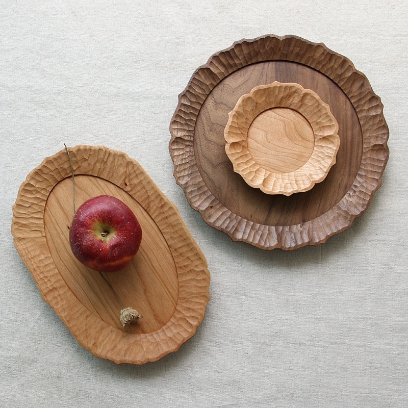 Japandi Style Artisan Wooden Lace Tray for Serving & Deco