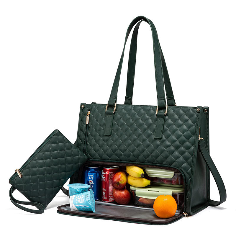 Luxury Design Quilted 2-in-1 Insulated Lunch Tote & Commuter Handbag