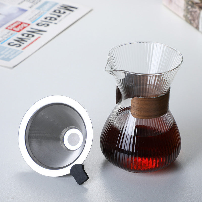 Hand-Blown Borosilicate Glass Pour Over Coffee Maker with Wooden Collar 400ml
