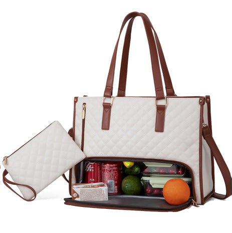 Luxury Design Quilted 2-in-1 Insulated Lunch Tote & Commuter Handbag