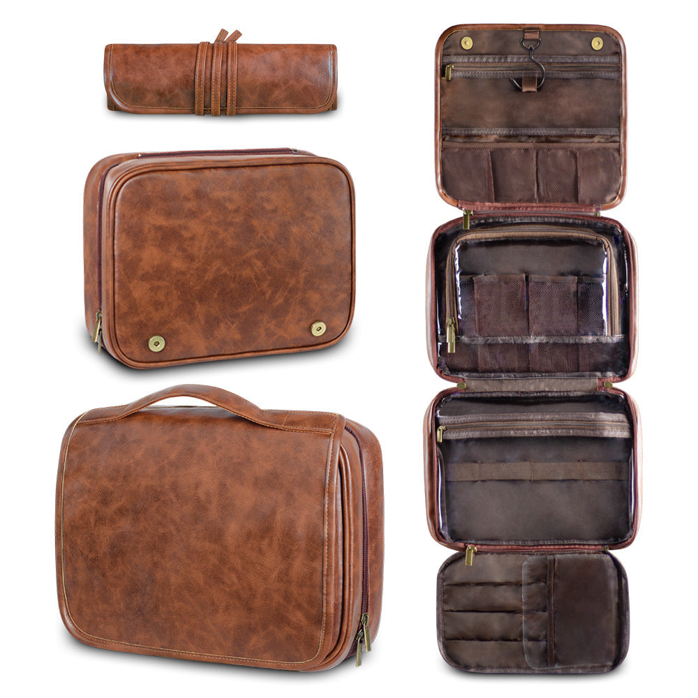 Men's Business PU Leather Toiletry Storage Bag