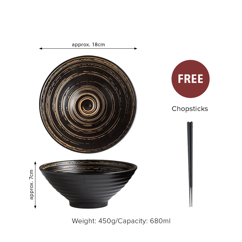 Japanese Style Ceramic Ramen Bowl Set with Chopsticks & Spoon