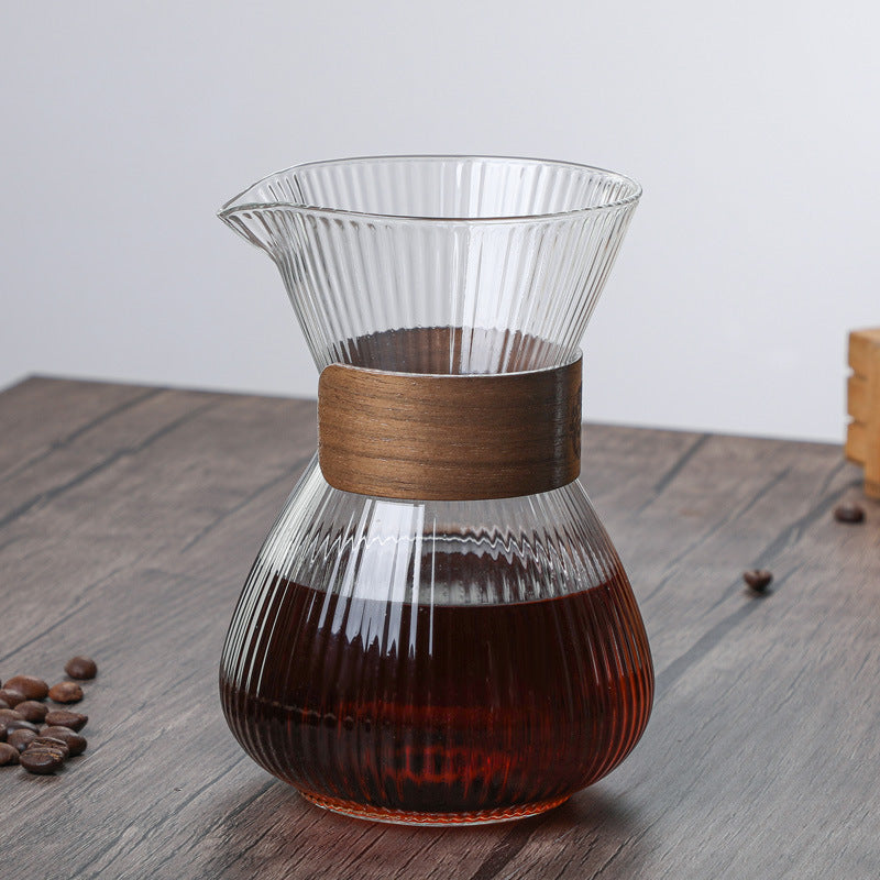 Hand-Blown Borosilicate Glass Pour Over Coffee Maker with Wooden Collar 400ml
