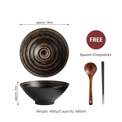 Japanese Style Ceramic Ramen Bowl Set with Chopsticks & Spoon