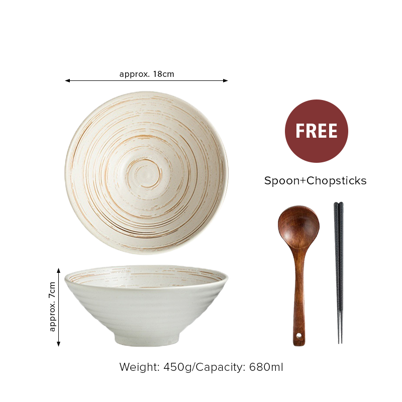 Japanese Style Ceramic Ramen Bowl Set with Chopsticks & Spoon