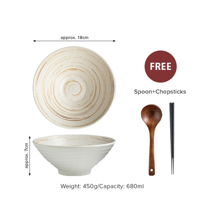 Japanese Style Ceramic Ramen Bowl Set with Chopsticks & Spoon