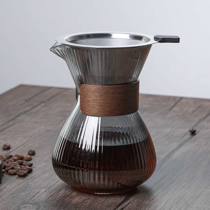 Hand-Blown Borosilicate Glass Pour Over Coffee Maker with Wooden Collar 400ml