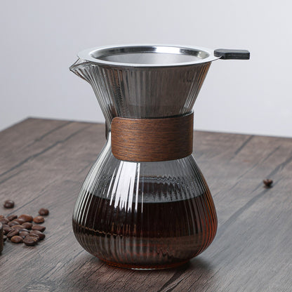 Hand-Blown Borosilicate Glass Pour Over Coffee Maker with Wooden Collar 400ml