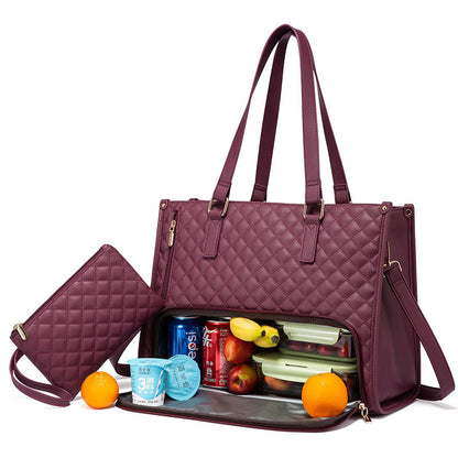 Luxury Design Quilted 2-in-1 Insulated Lunch Tote & Commuter Handbag