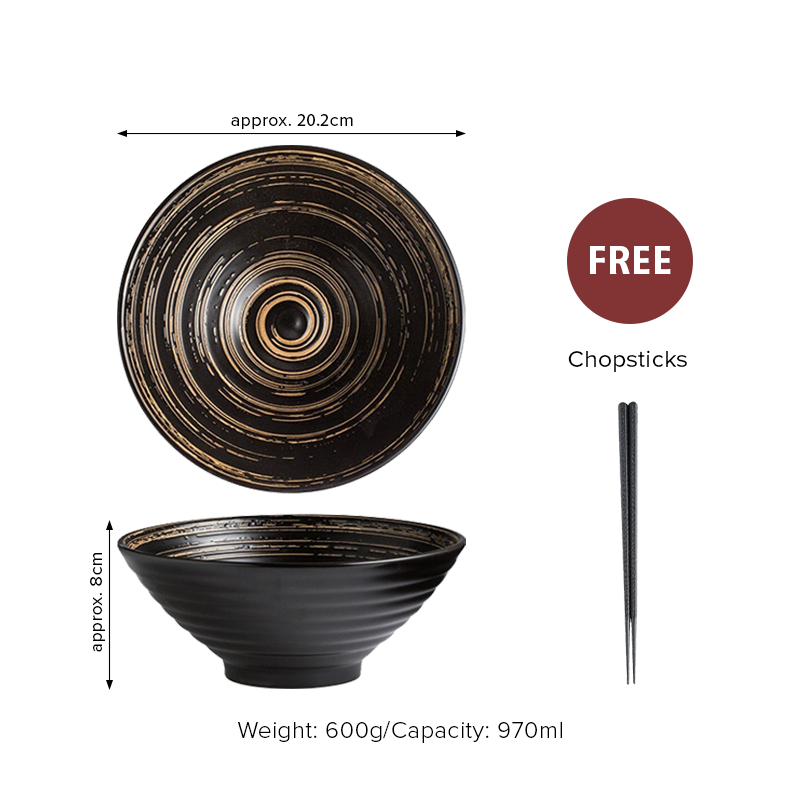 Japanese Style Ceramic Ramen Bowl Set with Chopsticks & Spoon