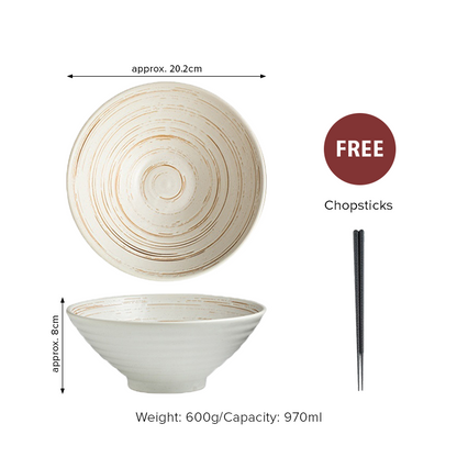 Japanese Style Ceramic Ramen Bowl Set with Chopsticks & Spoon