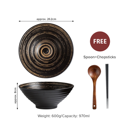 Japanese Style Ceramic Ramen Bowl Set with Chopsticks & Spoon