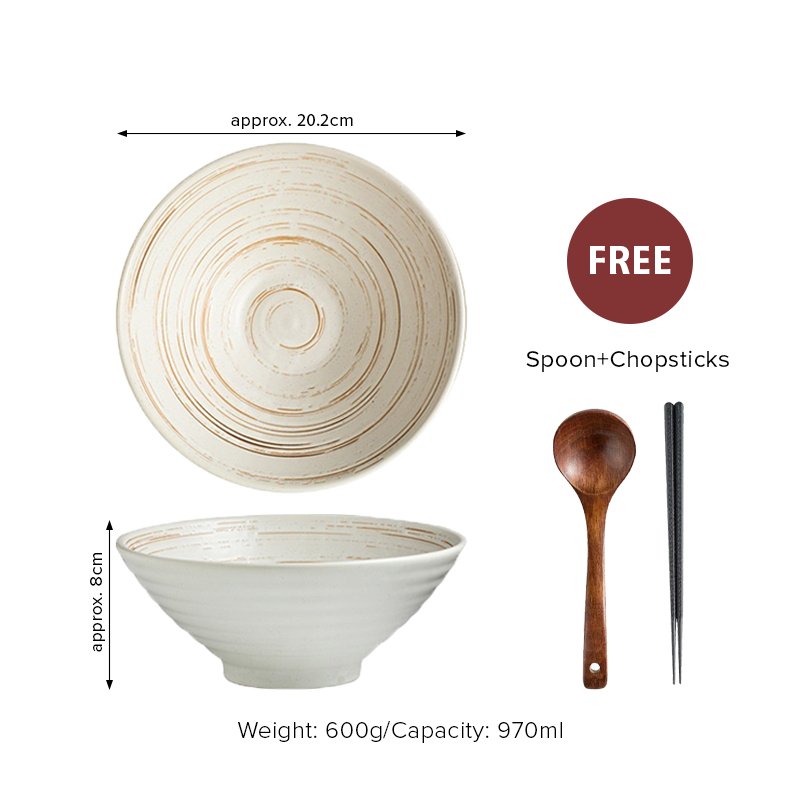 Japanese Style Ceramic Ramen Bowl Set with Chopsticks & Spoon