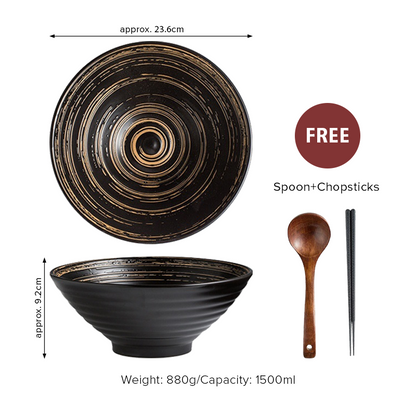 Japanese Style Ceramic Ramen Bowl Set with Chopsticks & Spoon