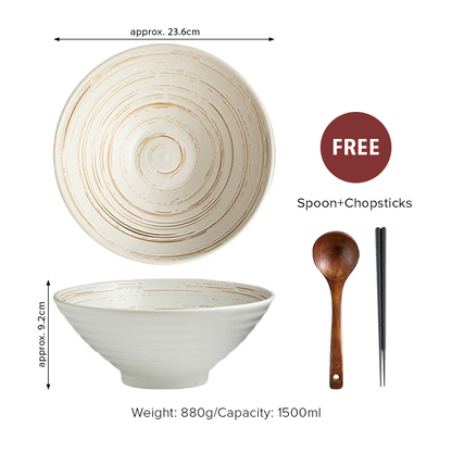 Japanese Style Ceramic Ramen Bowl Set with Chopsticks & Spoon
