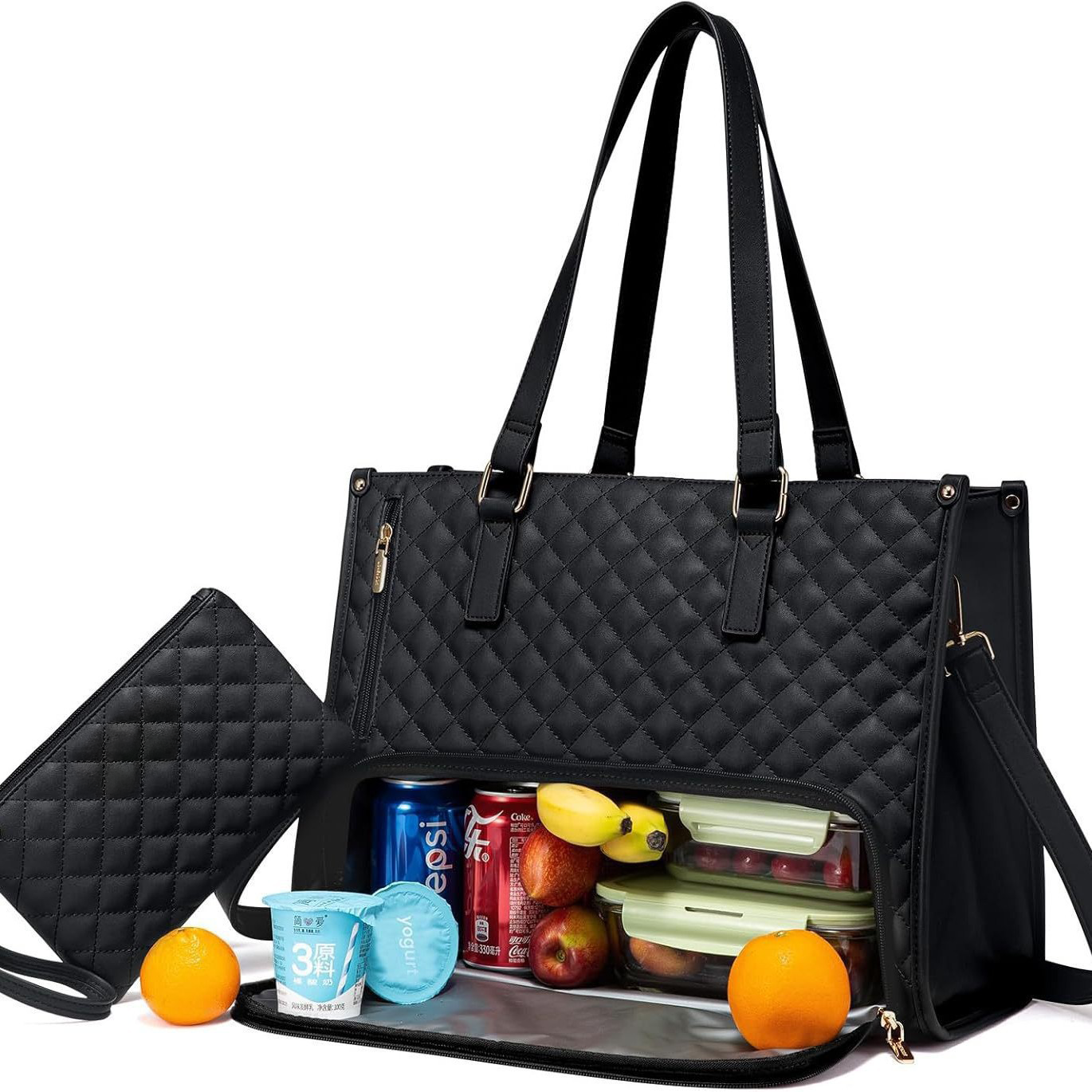 Luxury Design Quilted 2-in-1 Insulated Lunch Tote & Commuter Handbag