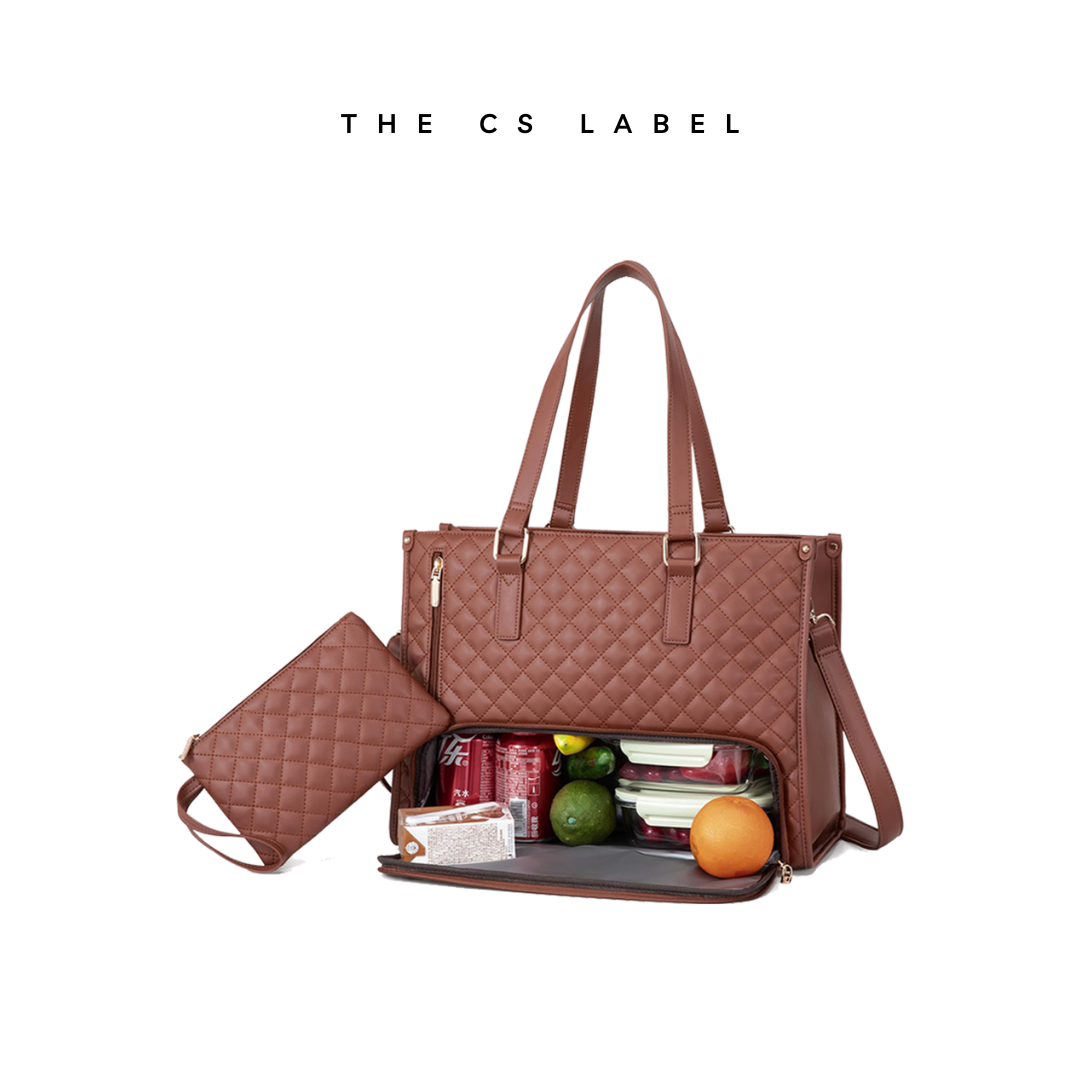 Luxury Design Quilted 2-in-1 Insulated Lunch Tote & Commuter Handbag