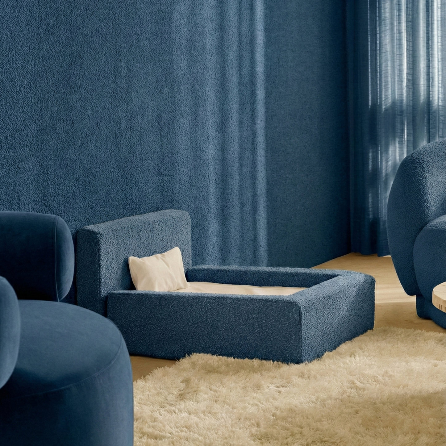 Pet Dog Bed - Bouclé Fabric Rectangular Thickened Mattress (Marshmallow)