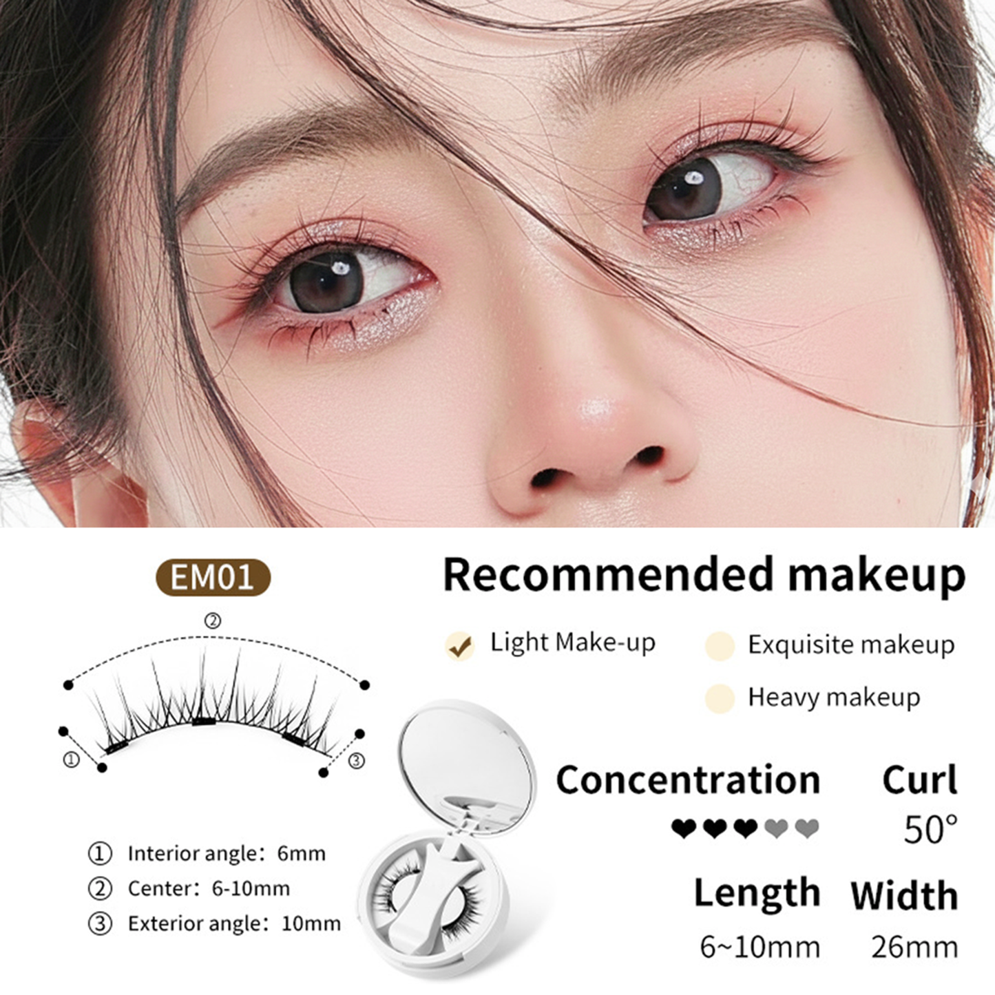 Magnetic(Glue-free) False Eyelashes Natural Makeup Tools With Applicator+Storage Case(with Mirror)