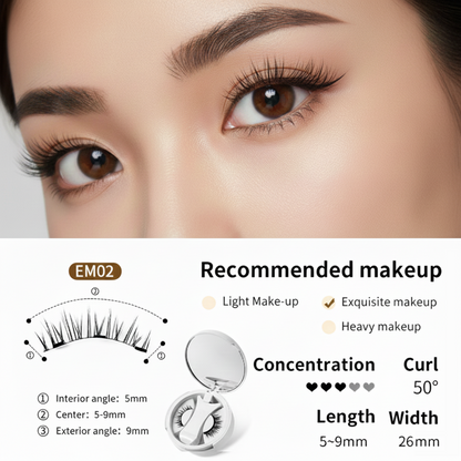 Magnetic(Glue-free) False Eyelashes Natural Makeup Tools With Applicator+Storage Case(with Mirror)
