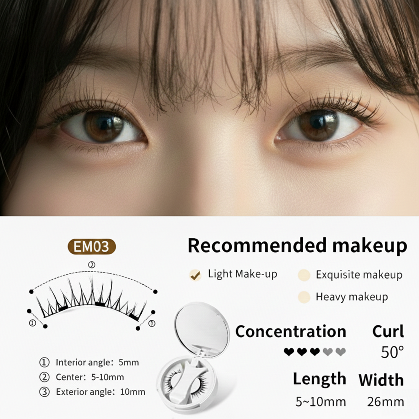 Magnetic(Glue-free) False Eyelashes Natural Makeup Tools With Applicator+Storage Case(with Mirror)