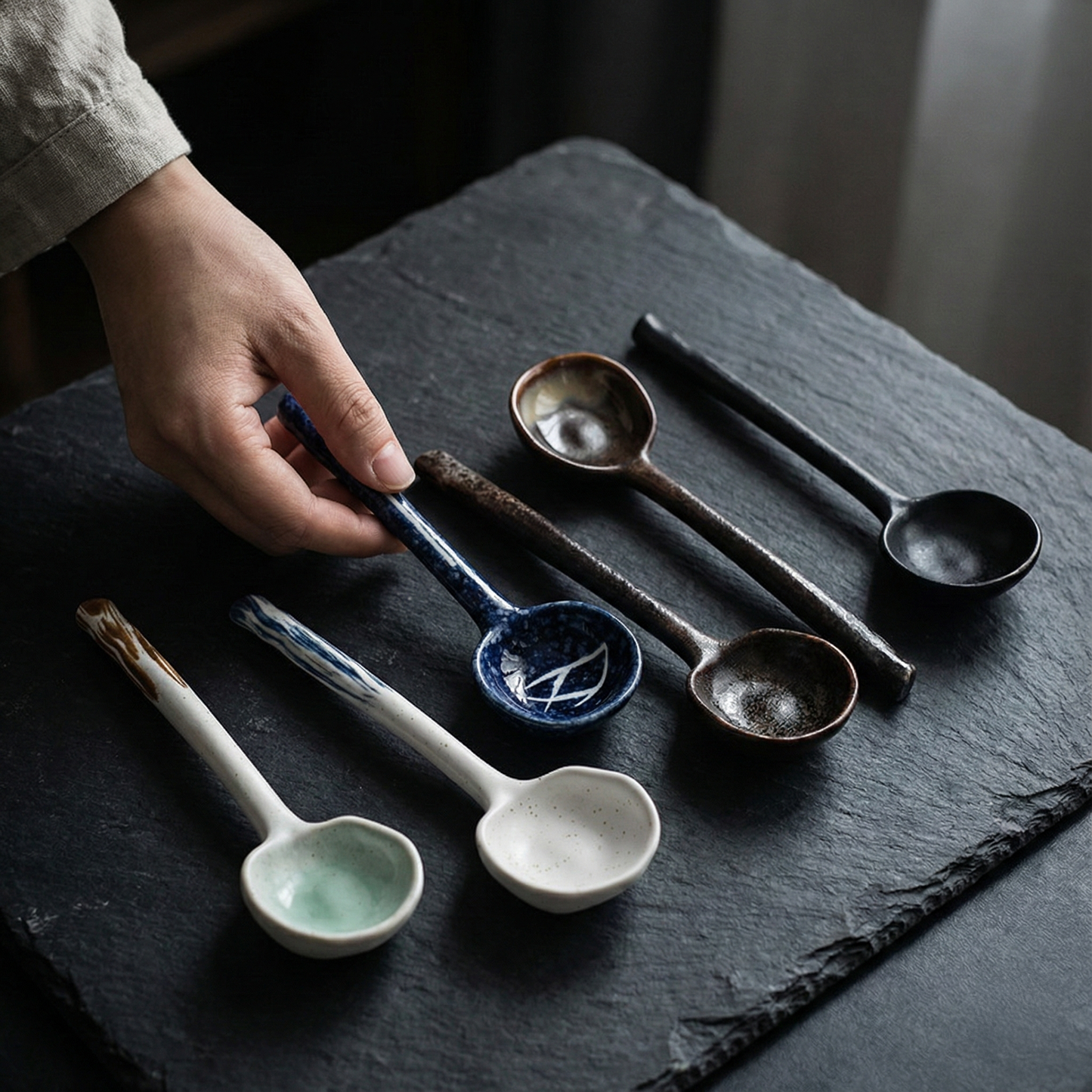 Japanese Style Ceramic Soup Spoon - Artisan Kiln Glaze Tableware