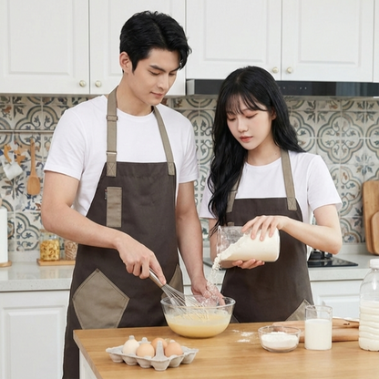 Two-Tone Canvas Kitchen Apron with Large Pocket - Stain Resistant Adjustable Bib for Chefs & Baristas