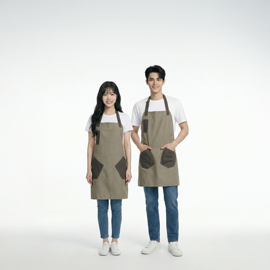 Two-Tone Canvas Kitchen Apron with Large Pocket - Stain Resistant Adjustable Bib for Chefs & Baristas