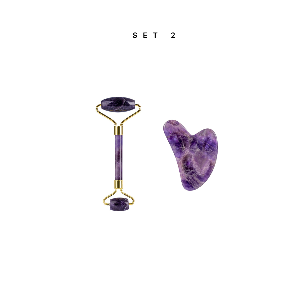 Amethyst Roller & Heart Shape Gua Sha Massager Tools Set