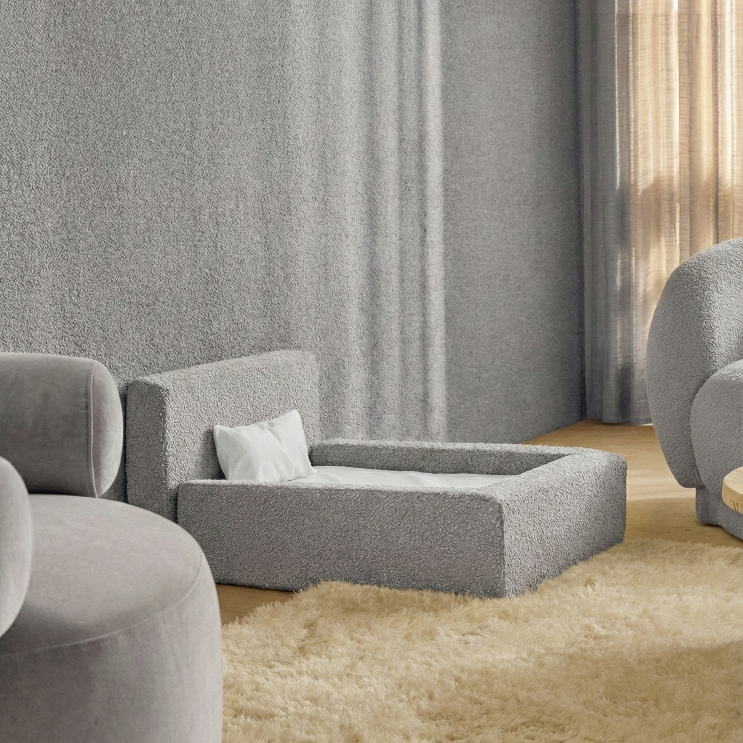 Pet Dog Bed - Bouclé Fabric Rectangular Thickened Mattress (Marshmallow)