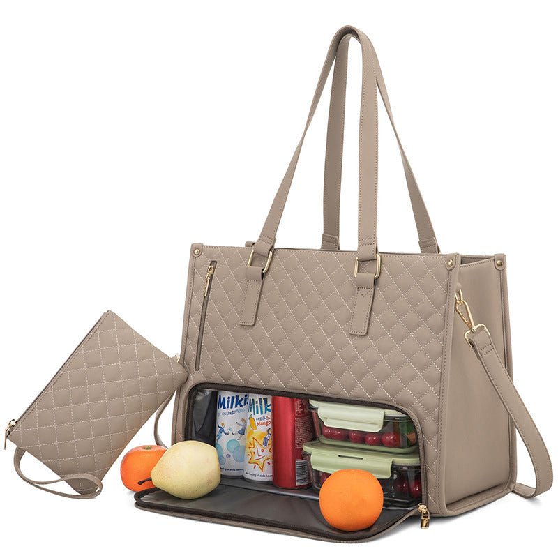 Luxury Design Quilted 2-in-1 Insulated Lunch Tote & Commuter Handbag