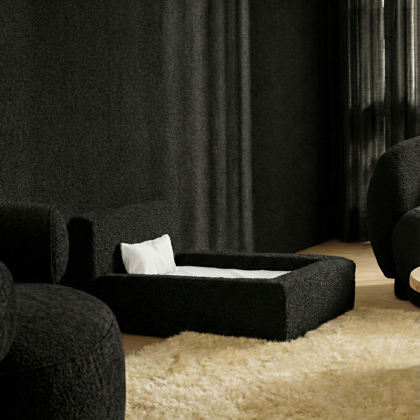 Pet Dog Bed - Bouclé Fabric Rectangular Thickened Mattress (Marshmallow)