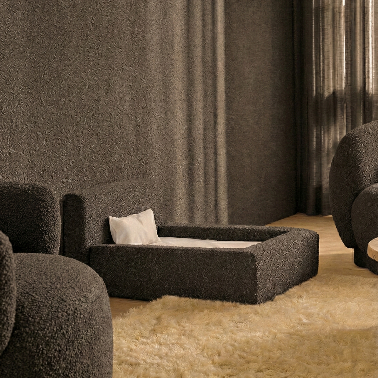 Pet Dog Bed - Bouclé Fabric Rectangular Thickened Mattress (Marshmallow)