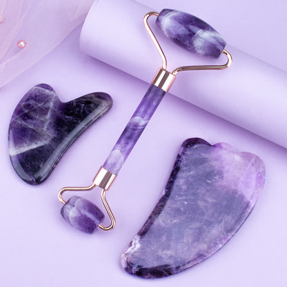 Amethyst Roller & Heart Shape Gua Sha Massager Tools Set