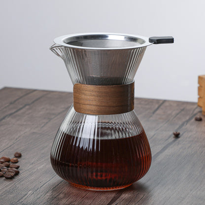 Hand-Blown Borosilicate Glass Pour Over Coffee Maker with Wooden Collar 400ml