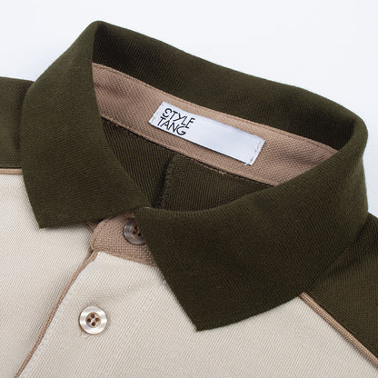 American Retro Olive Green & Cream Stitching Lapel Sweater