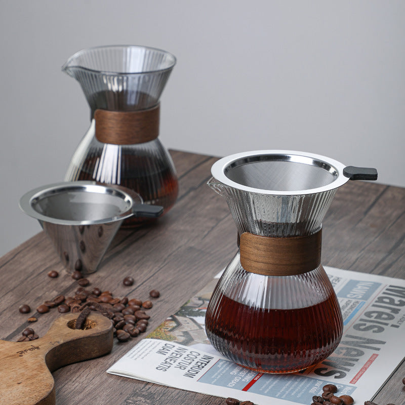 Hand-Blown Borosilicate Glass Pour Over Coffee Maker with Wooden Collar 400ml