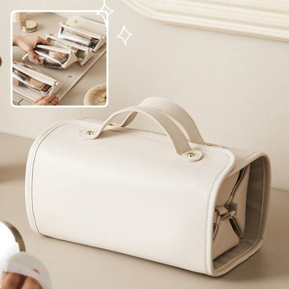 Roll-Up Cosmetic Storage Bag with 4 Detachable Compartments - Portable & Waterproof Travel Pouch
