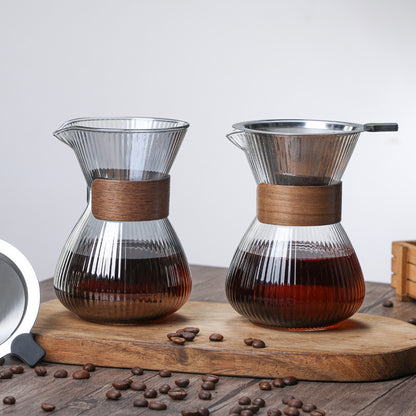 Hand-Blown Borosilicate Glass Pour Over Coffee Maker with Wooden Collar 400ml
