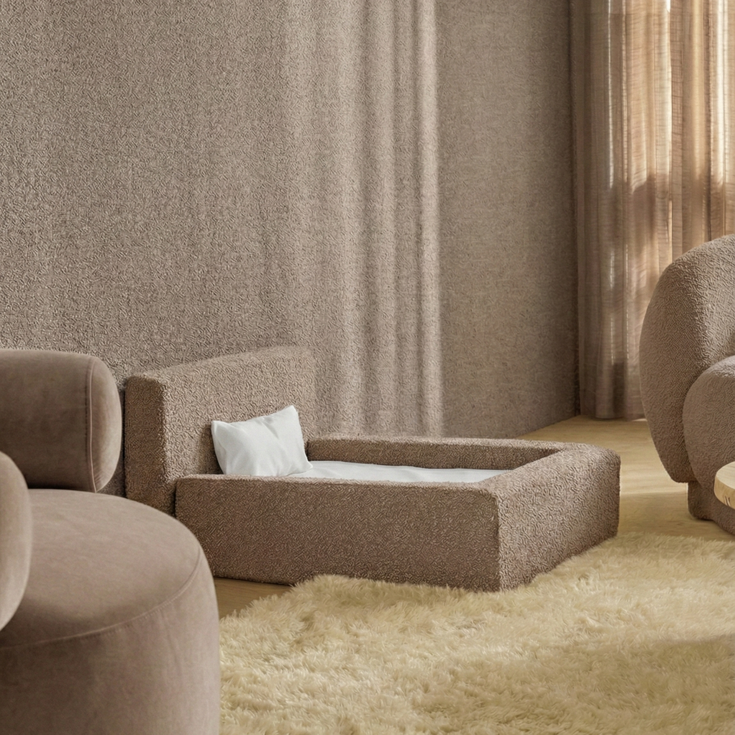 Pet Dog Bed - Bouclé Fabric Rectangular Thickened Mattress (Marshmallow)