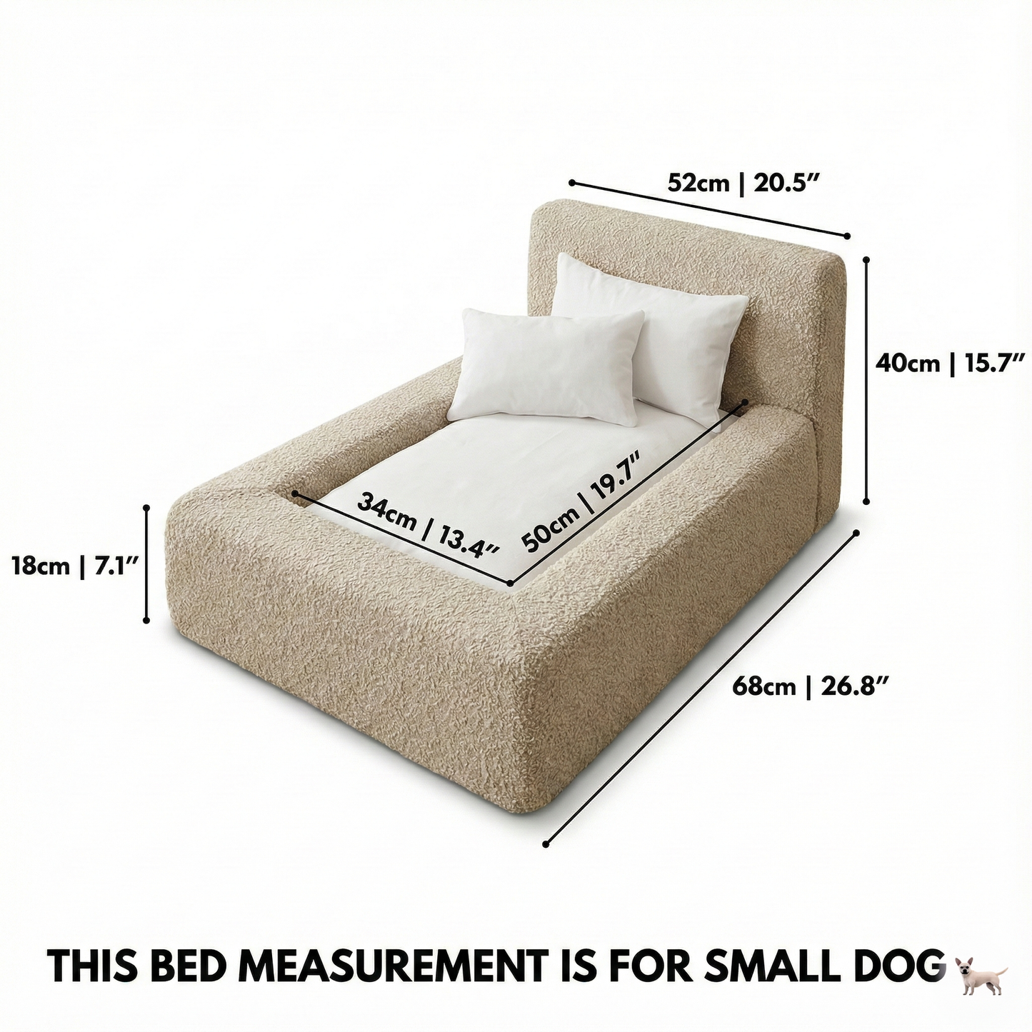 Pet Dog Bed - Bouclé Fabric Rectangular Thickened Mattress (Marshmallow)